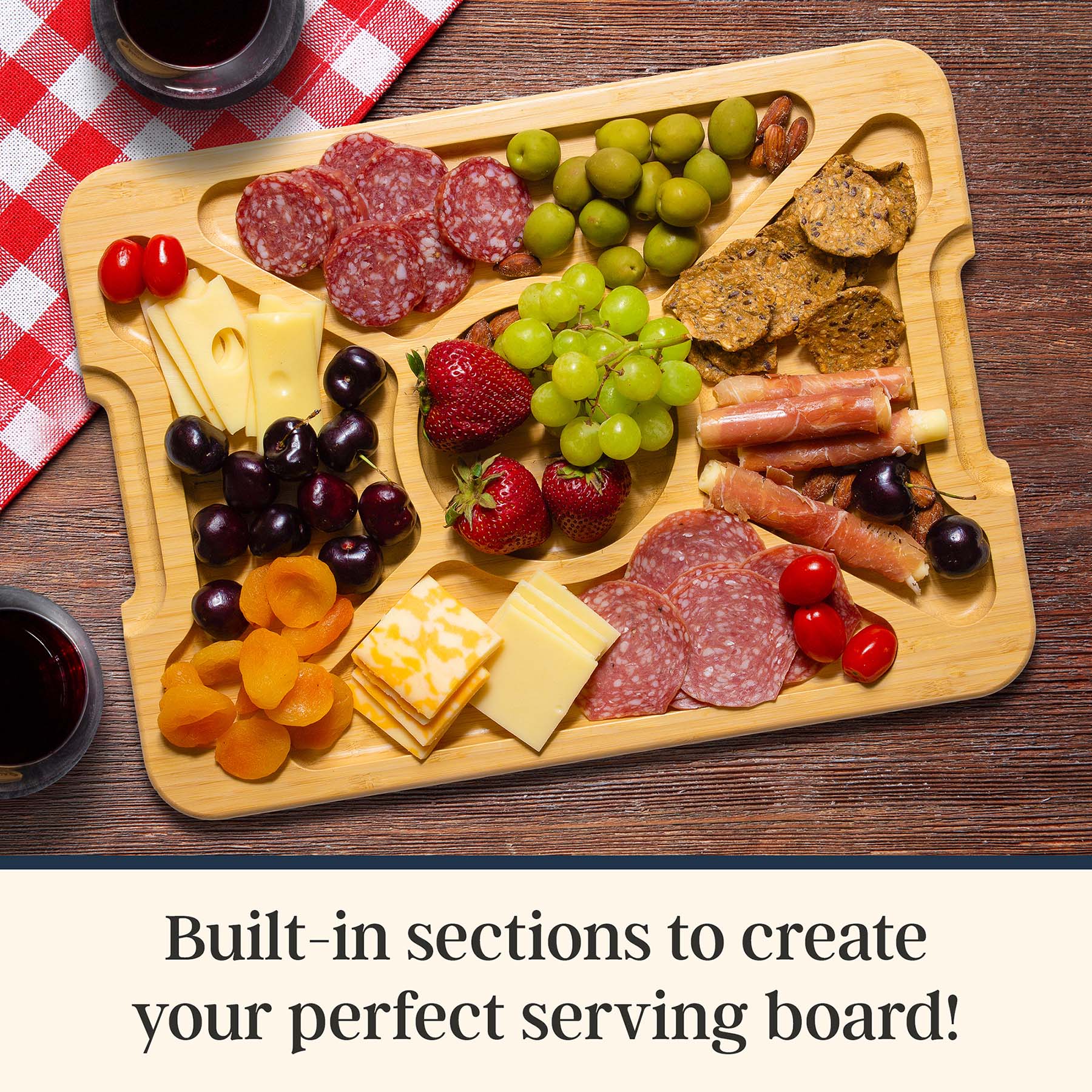 Built-in sections to create your perfect serving board!