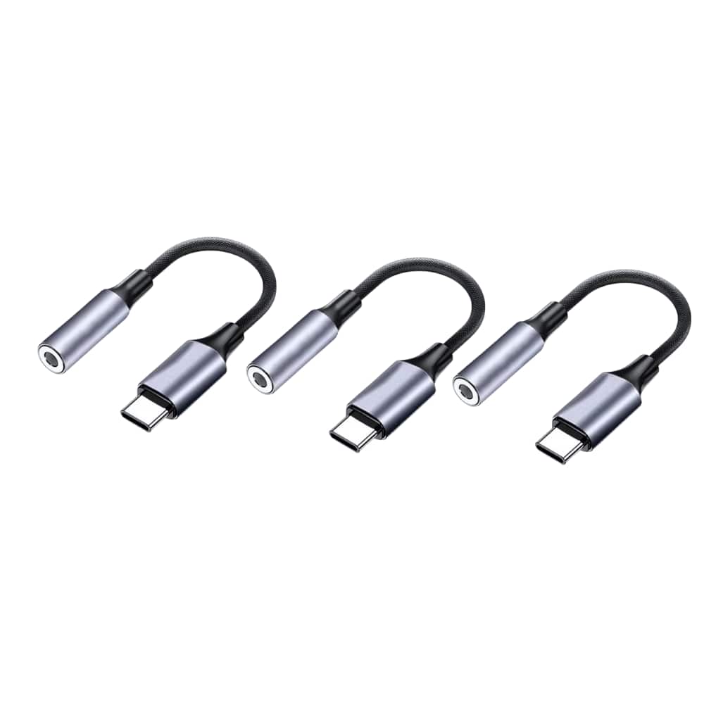 Qixxronics - (3 Pack) USB C to 3.5mm Headphone Jack Adapter for iPhone 16 15, USB C to Aux for iPad Pro/Galaxy S24 S23 Ultra/Pixel 9 - Gray
