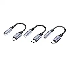 Front. Qixxronics - (3 Pack) USB C to 3.5mm Headphone Jack Adapter for iPhone 16 15, USB C to Aux for iPad Pro/Galaxy S24 S23 Ultra/Pixel 9 - Gray.