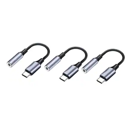 Front. Qixxronics - (3 Pack) USB C to 3.5mm Headphone Jack Adapter for iPhone 16 15, USB C to Aux for iPad Pro/Galaxy S24 S23 Ultra/Pixel 9 - Gray.