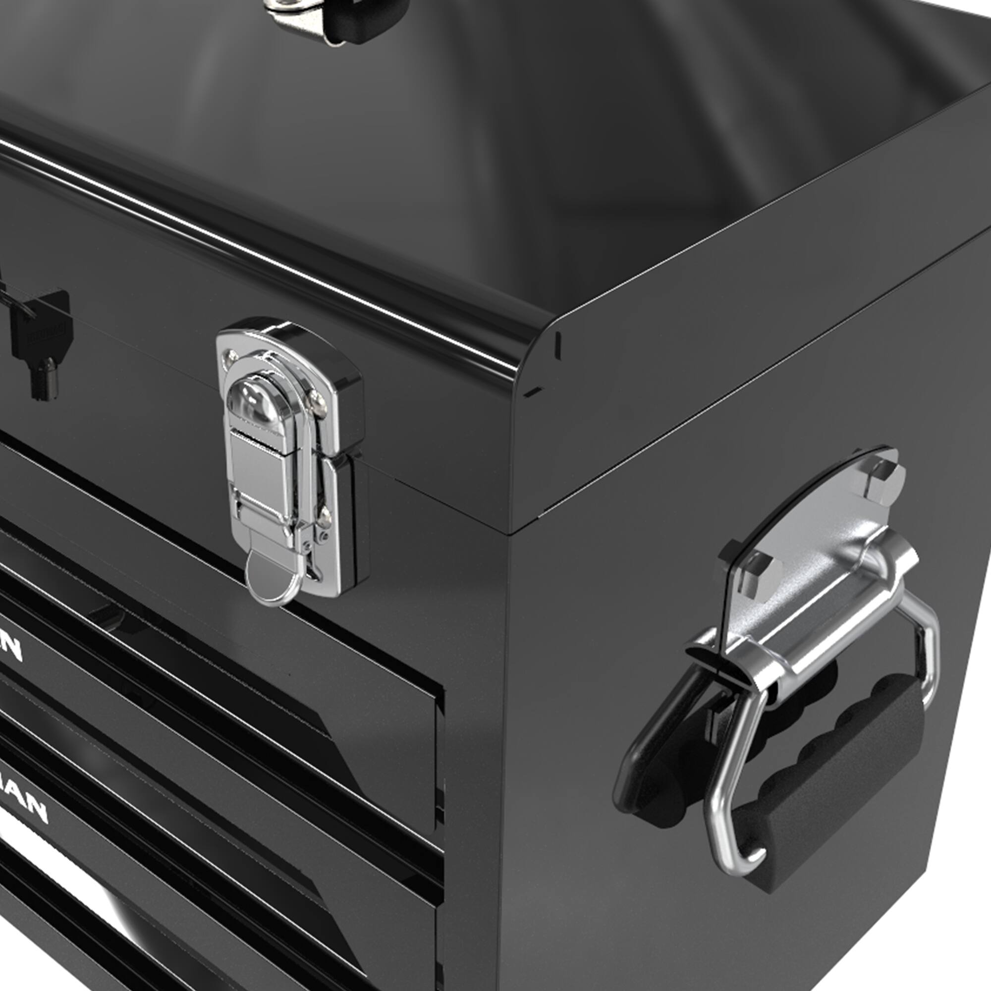 Alt View 2. APRILSOUL - 20 inch Portable 3-Drawer Steel Toolbox 4 Layers of Tools with Metal Latches with Top Storage Tray - Black.