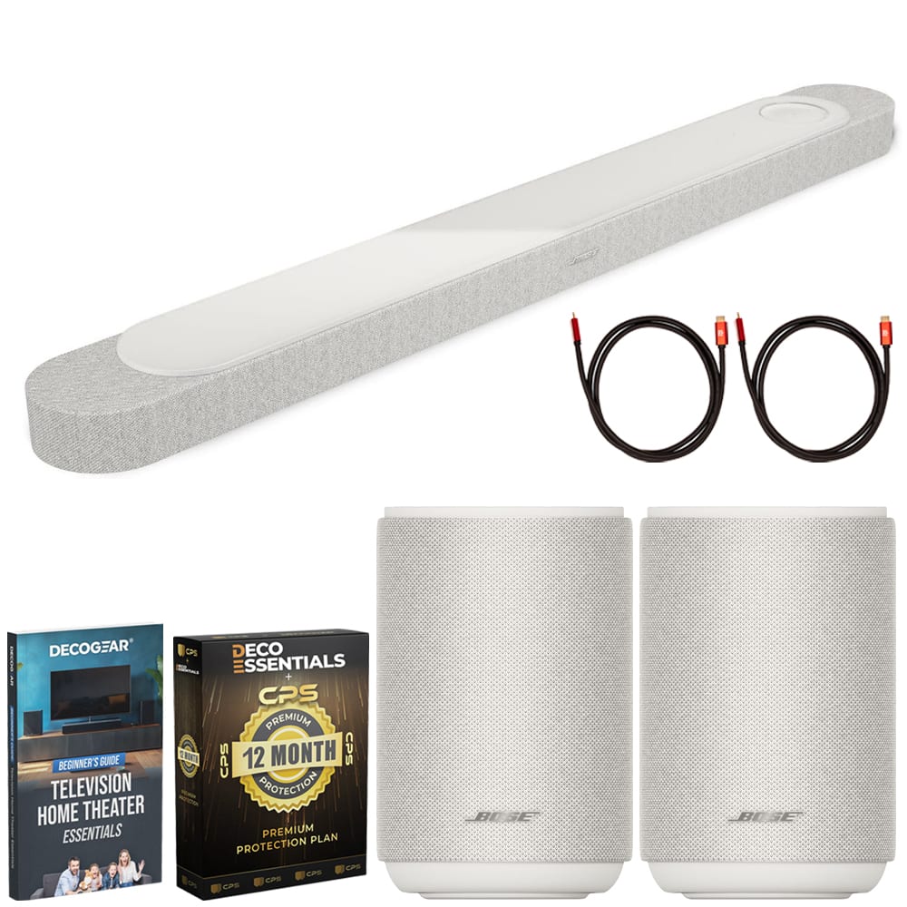 Bose - Lifestyle Ultra Soundbar + 2 x Lifestyle Ultra Wireless Speaker + 1-Year Extended Warranty Package - White Smoke