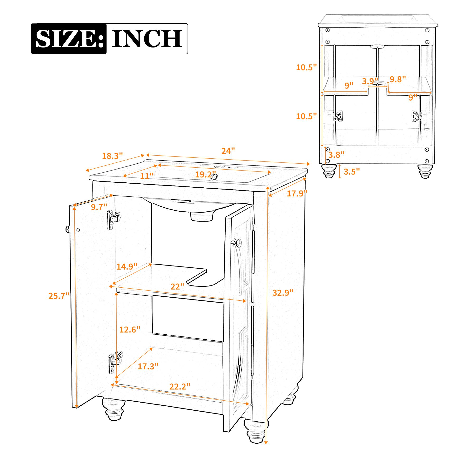 SIZE: INCH

- 10.5"
- 9"
- 3.9"
- 9.8"
- 9"
- 10.5"
- 18.3"
- 11"
- 24"
- 19.2"
- 3.8"
- 3.5"
- 17.9"
- 9.7"
- 14.9"
- 25.7"
- 22"
- 32.9"
- 12.6"
- 17.3"
- 22.2"