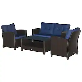Outsunny - 4 PC Outdoor Patio Furniture Sofa Set with Coffee Table - Blue