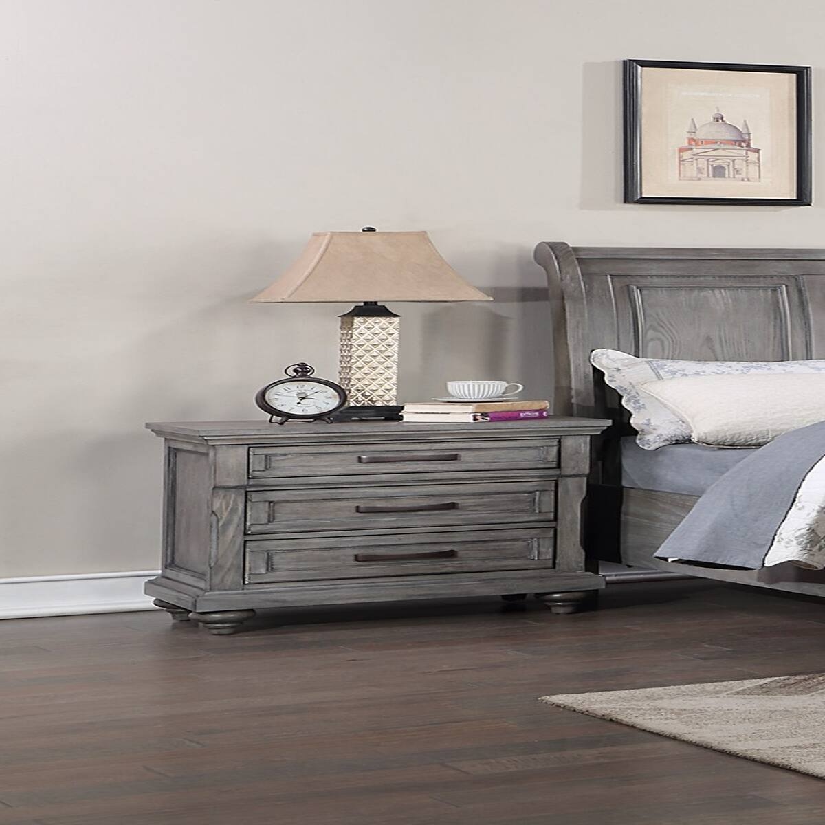 Alt View 9. Loheer - Loheer Antique Gray Oak Nightstand, Contemporary Bedroom Storage - Antique Gray.