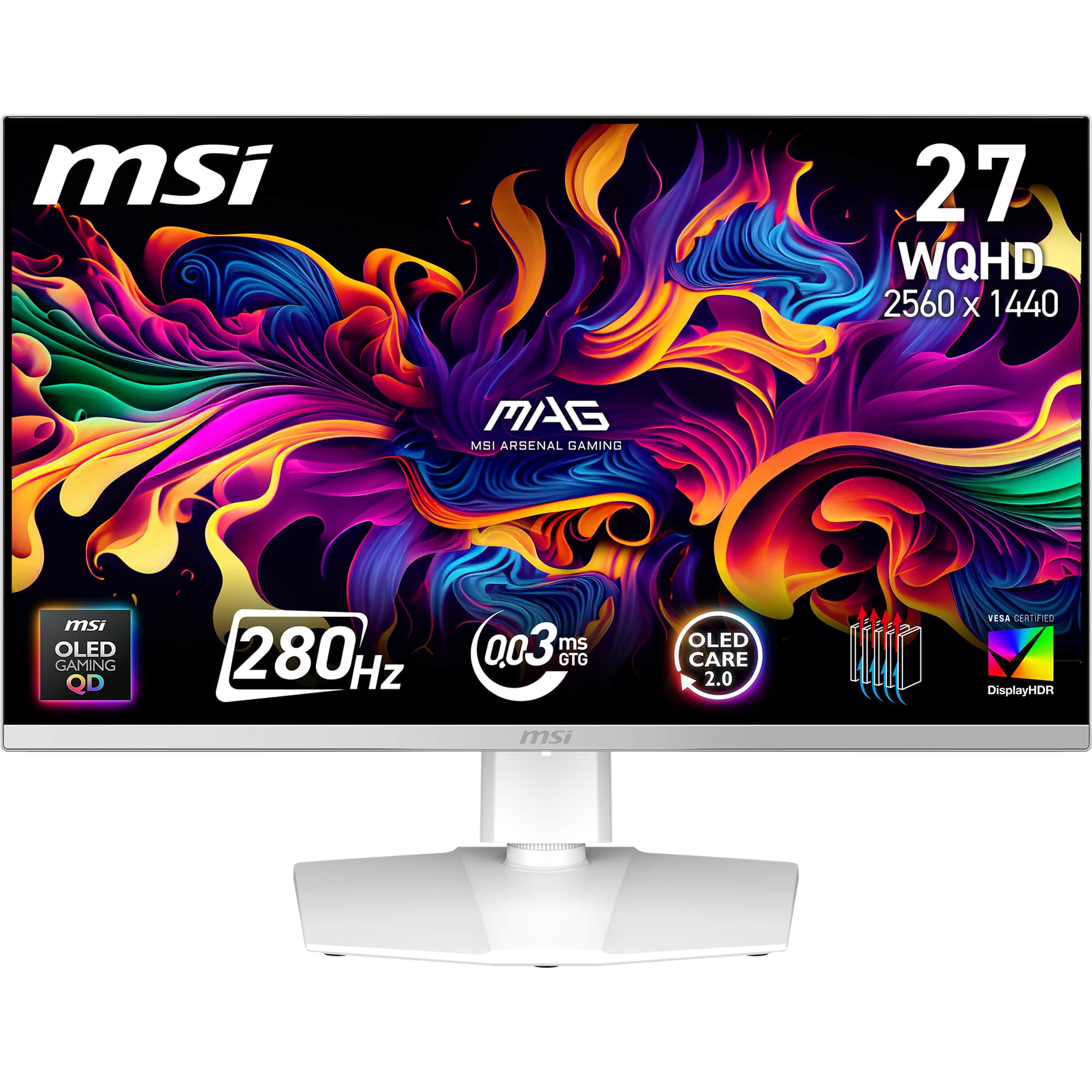 MSI - MAG 271QPW QD-OLED X28 27" Quantum Dot OLED QHD 280Hz 0.03ms FreeSync Gaming Monitor (DisplayPort, HDMI, USB) - White - Front_Zoom