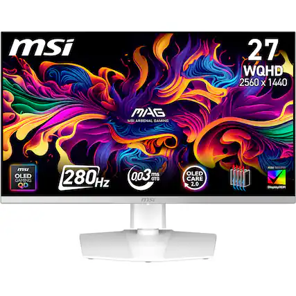 MSI 27" WQHD (2560 x 1440) MAG ARBENAL Gaming Monitor, 280 Hz, 0.03 ms GTG, OLED, VESA Mount, DisplayHDR, OLED Care 2.0, DRISO.