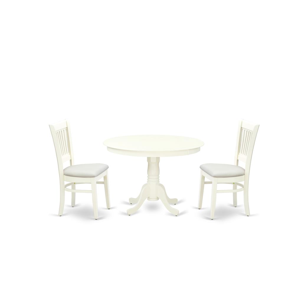 Left. East West Furniture - East West Furniture - HLVA3-LWH-C - 3-Piece Dining Table Set- 2 Kitchen Chairs and Modern Kitchen Table - Linen Fabric - Linen White.