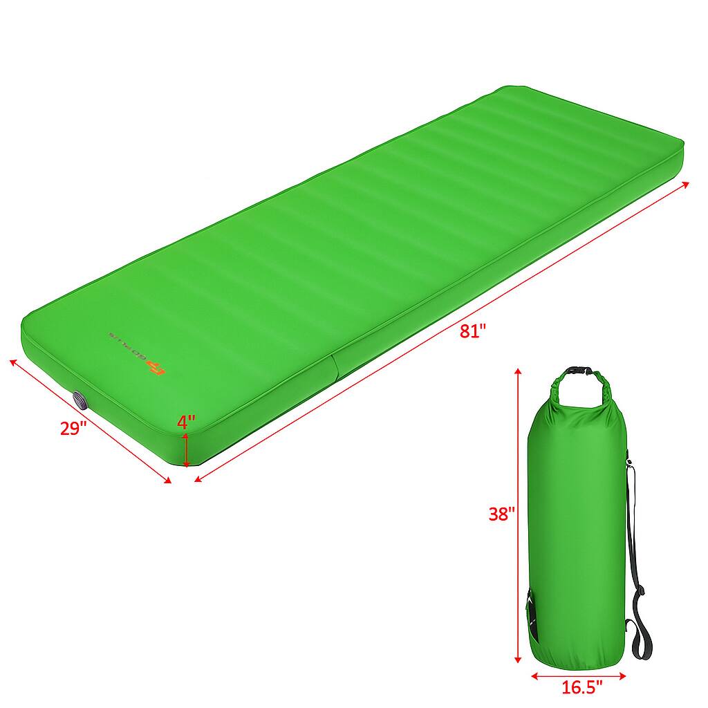 Left. BreeBe - Self-Inflating Foldable Camping Pad with Storage Bag - Green.