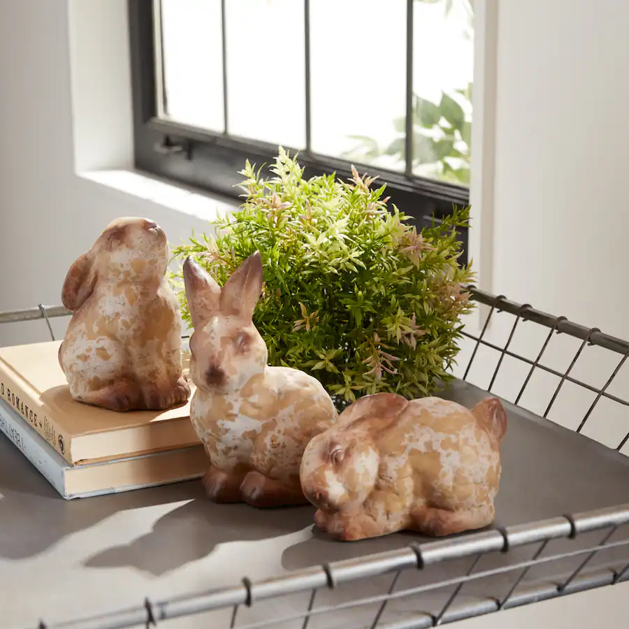 BreeBe Weathered Terra Cotta Rabbit Garden Statue (Set of 6) Grey ...