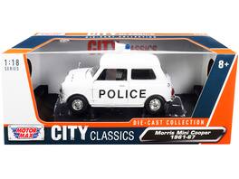 Motormax - 1961-1967 Morris Mini Cooper RHD (Right Hand Drive) "Police" "City Classics" Series 1/18 - White
