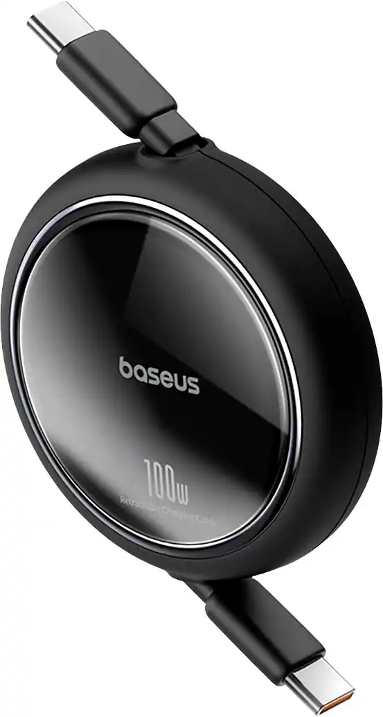 Baseus - Free2PullRetractable Charging Cable USB-C to USB-C 3 feet 100W - Black