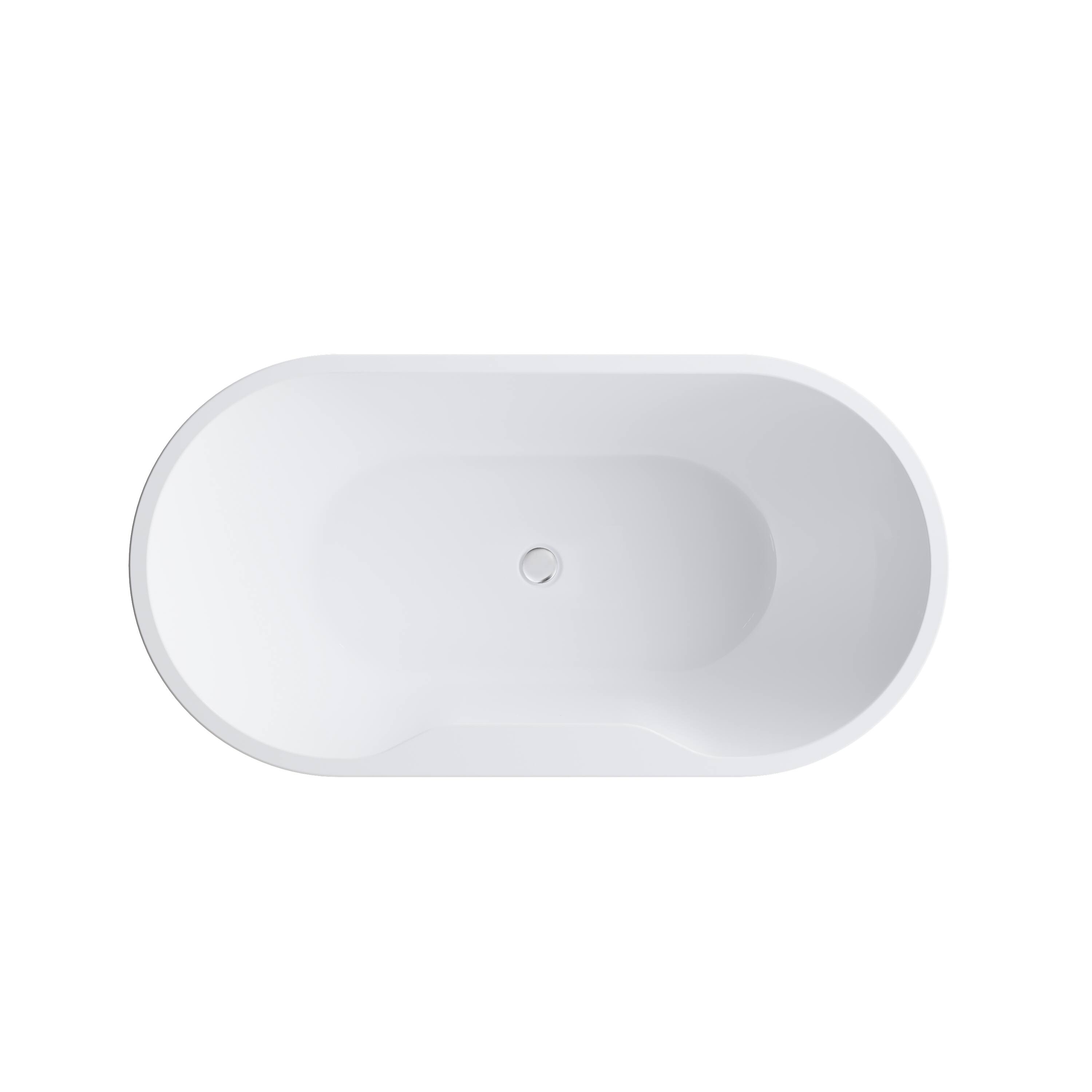 Alt View 7. WELLFOR - Nava 57 in. x 29.5 in. Acrylic Oval Freestanding Soaking Bathtub with Center Drain and Widened Deck for Storage - White.