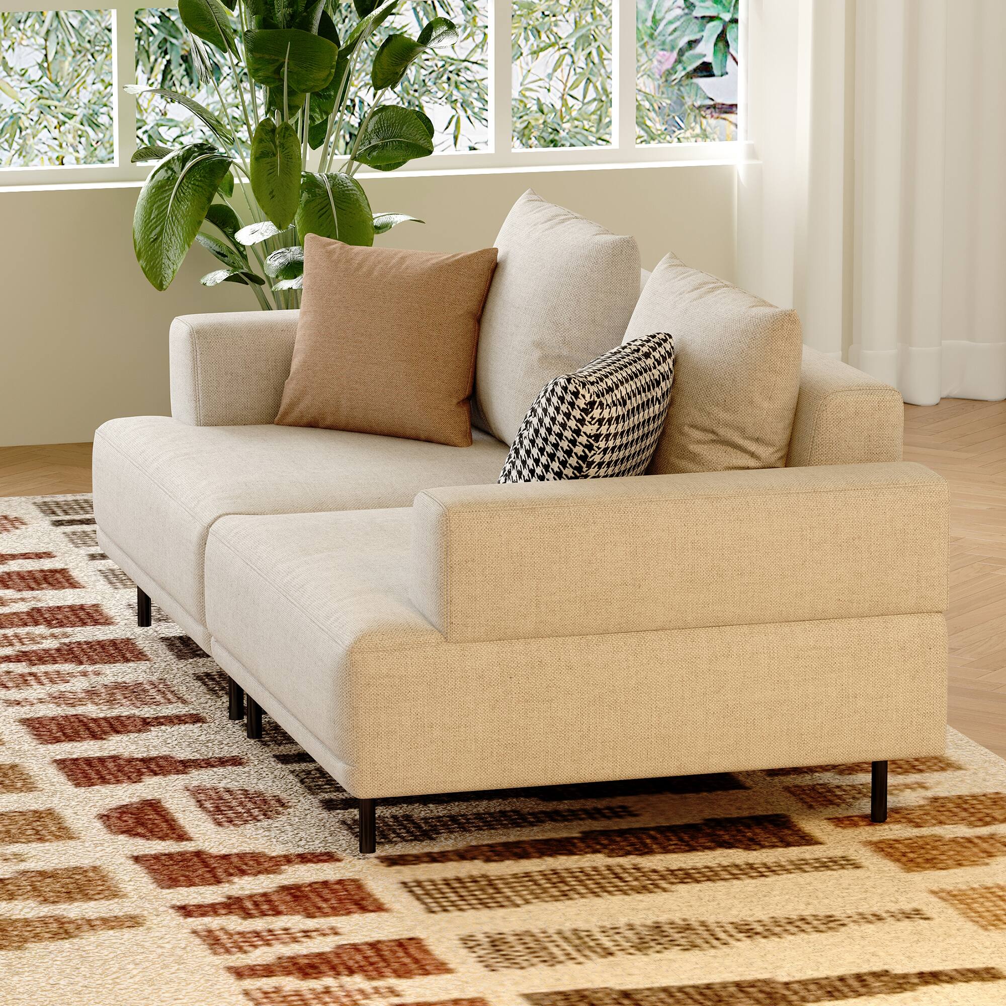 Alt View 9. luck idea - 66.14" Breathable Cotton-Linen Fabric Sofa,couch, Solid Wood Frame, High-Elastic Sponge Seat Cushion - Light Beige.