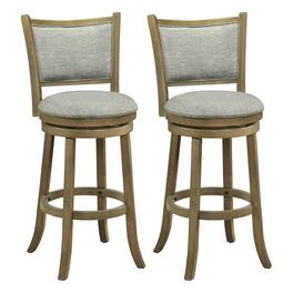 Costway - 30"Swivel Bar Stools Set of 2, with Backrests and Wood Frame,Upholstered Bar Chairs - Antique Gray,Light Gray