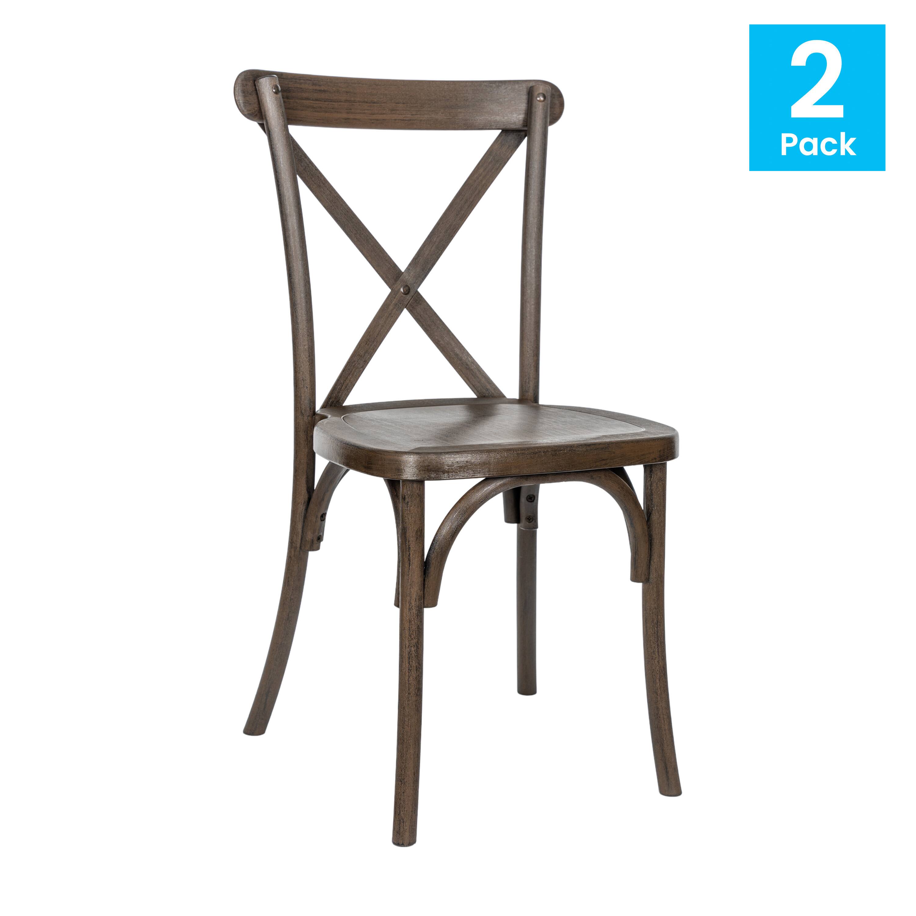 Alt View 2. Emma + Oliver - Hensler Set of 2 Weather-Resistant Wood Look Stackable Resin Cross Back Chairs for Indoor/Outdoor Use - Dark Brown.