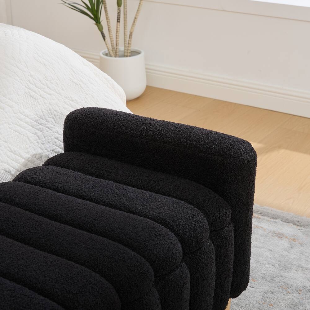 Alt View 8. Ropilly - Ropilly Black Upholstered Storage Bench, Teddy Fabric End of Bed Bench with Armrests and Wood Legs for Entryway - Black.