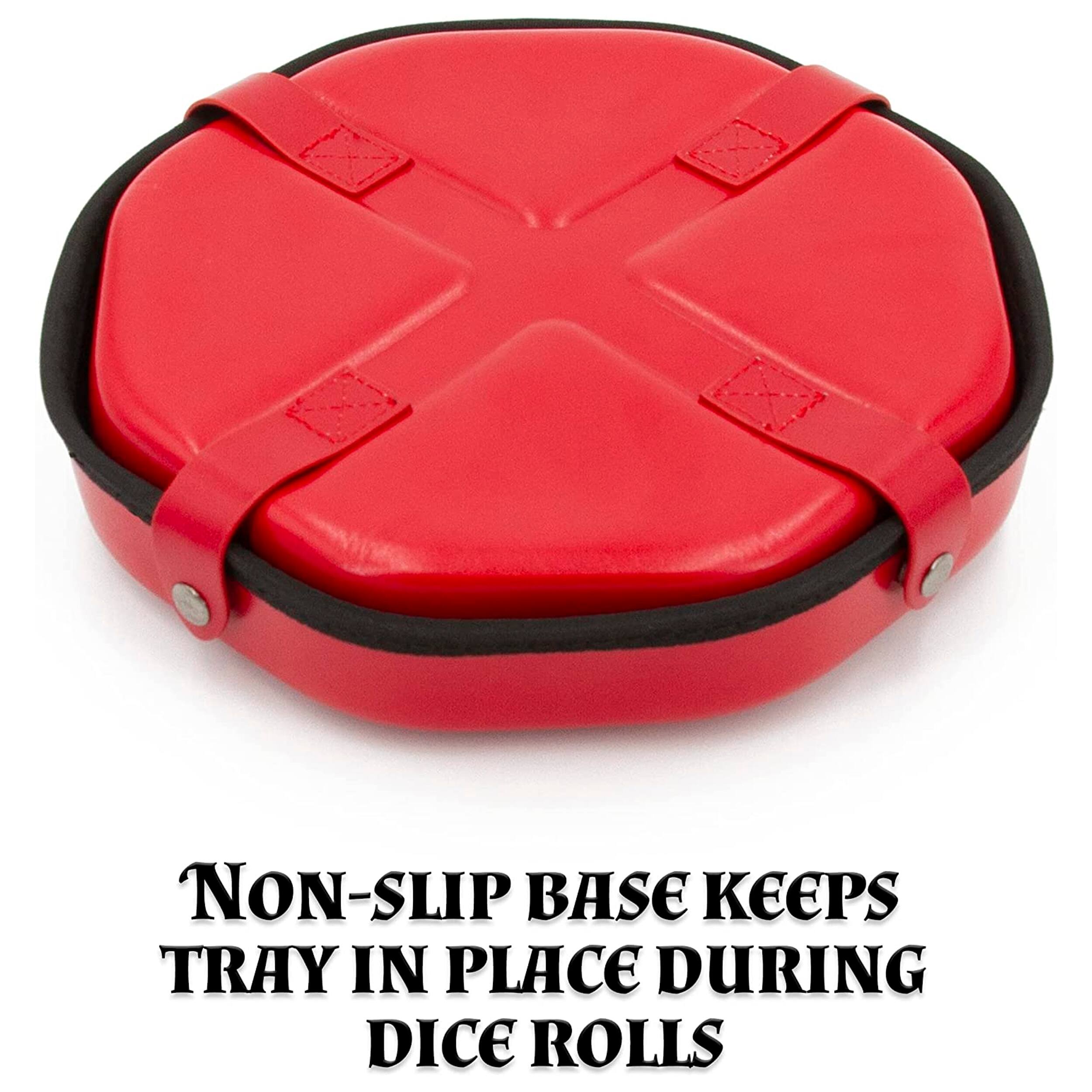 NON-SLIP BASE KEEPS TRAY IN PLACE DURING DICE ROLLS