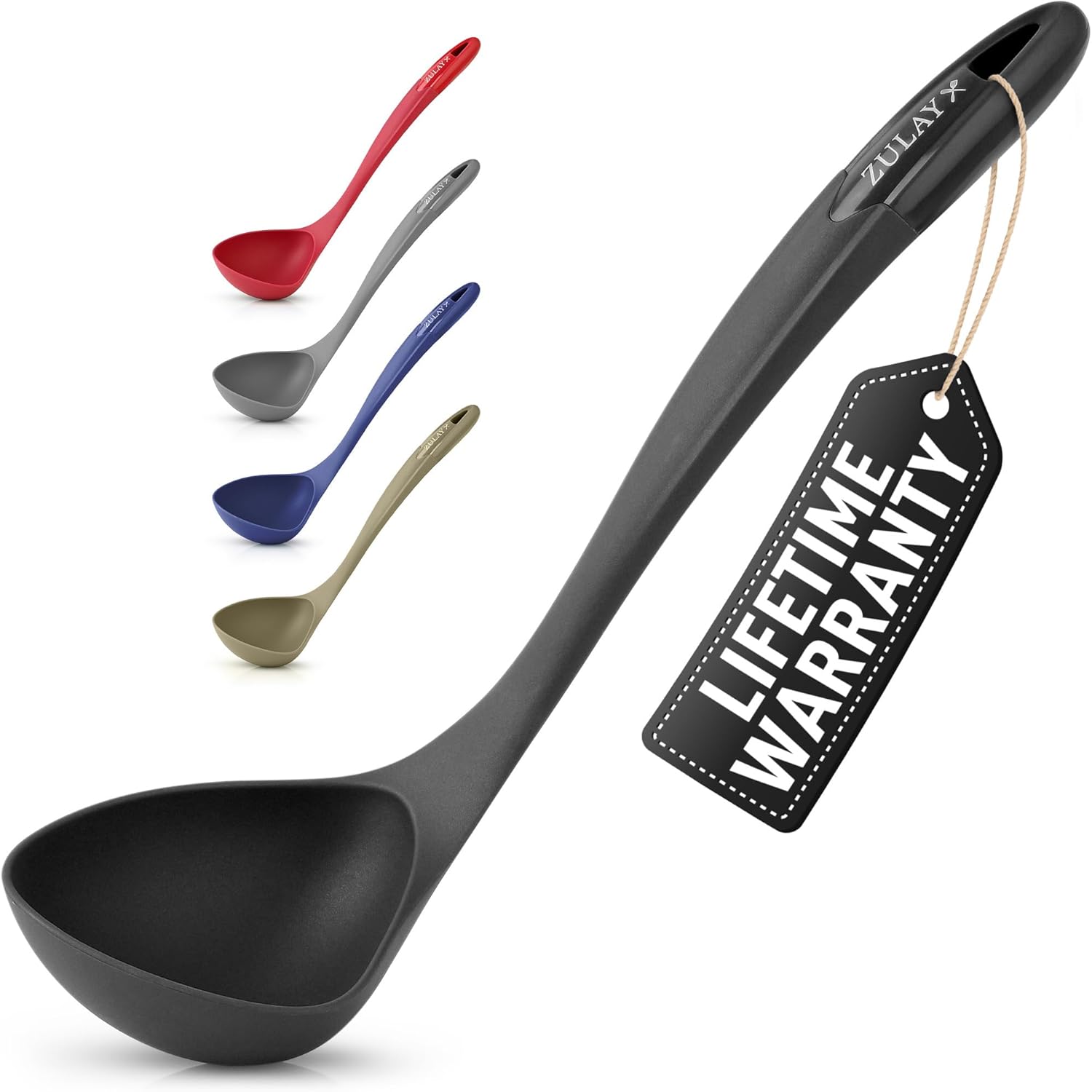 Zulay Kitchen - Soup Ladle – Ergonomic, Heat-Resistant & Versatile for Serving Soup, Chili, Gravy & More - Black