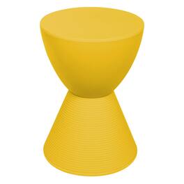 LeisureMod - Boyd Modern Round Hourglass Accent Side Table, Drum Storage Table with Ribbed Base for Indoor/Outdoor - Yellow