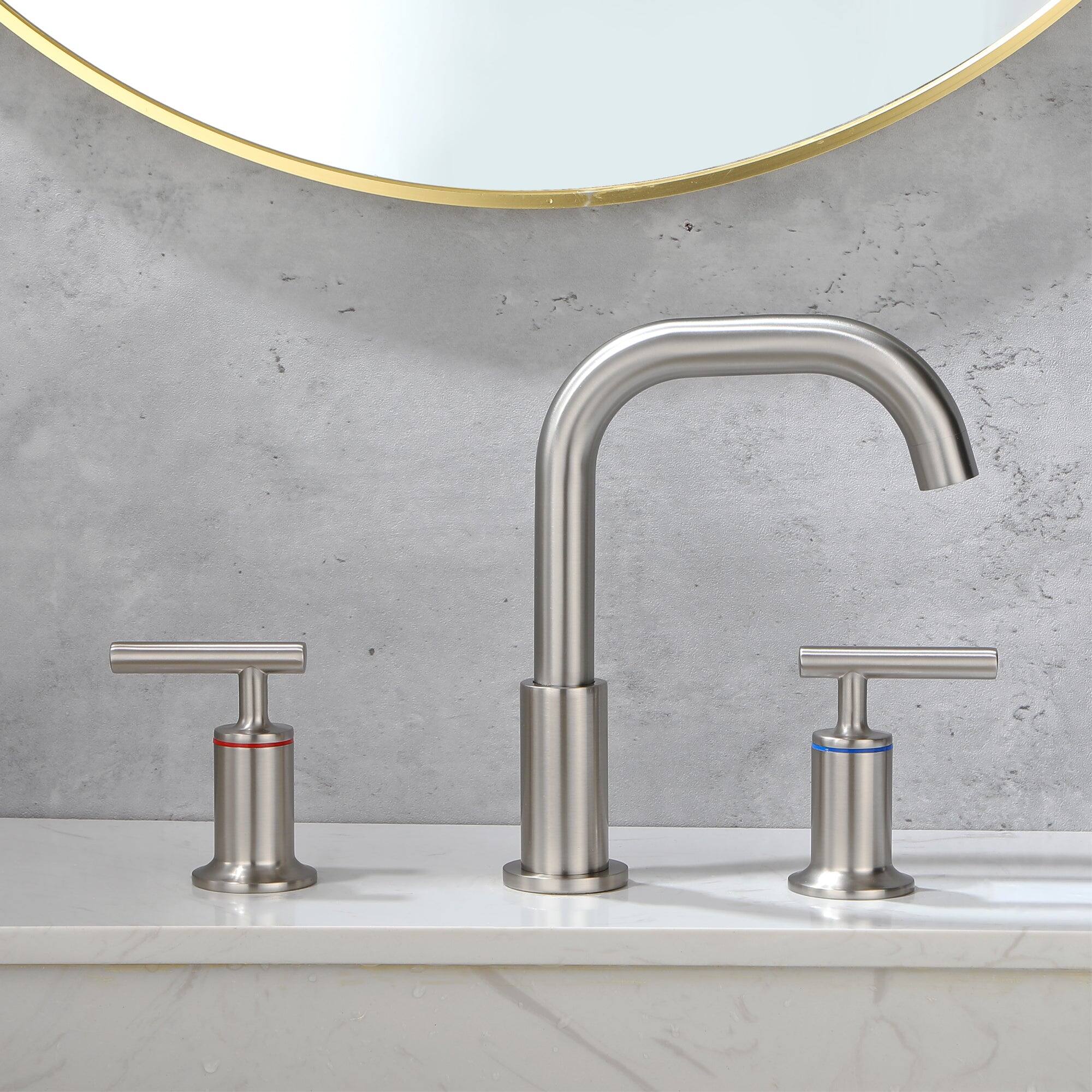 Angle. Boyel Living - 8 in Widespread Double Handle 1.2 GPM Bathroom Faucet with Quick Connect Hose and Water Supply Hose in Brushed Nickel - Brushed Nickel.