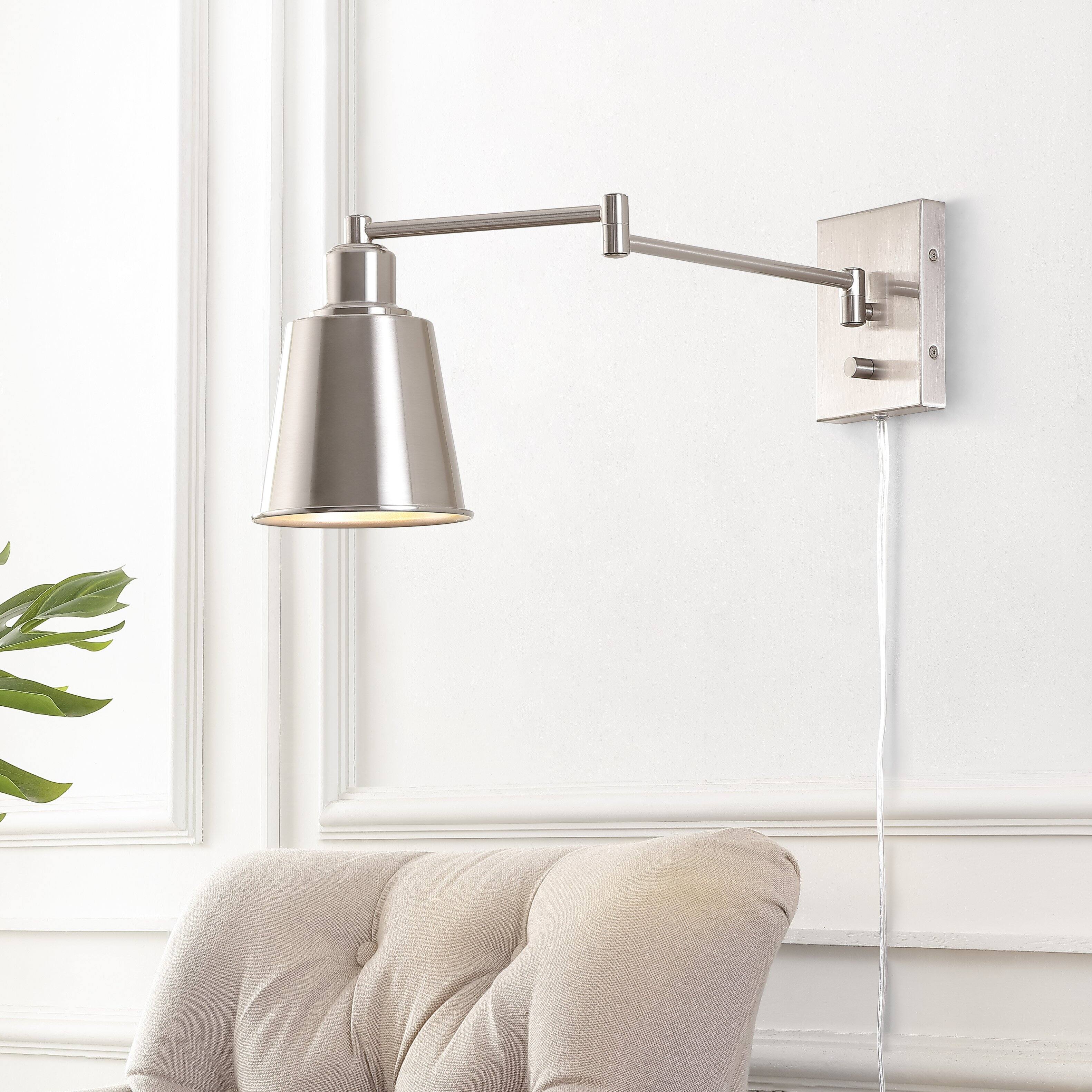 Alt View 1. Jonathan Y - Cary 5.75" Iron Contemporary Swing Arm LED Wall Sconce, Nickel - Nickel.