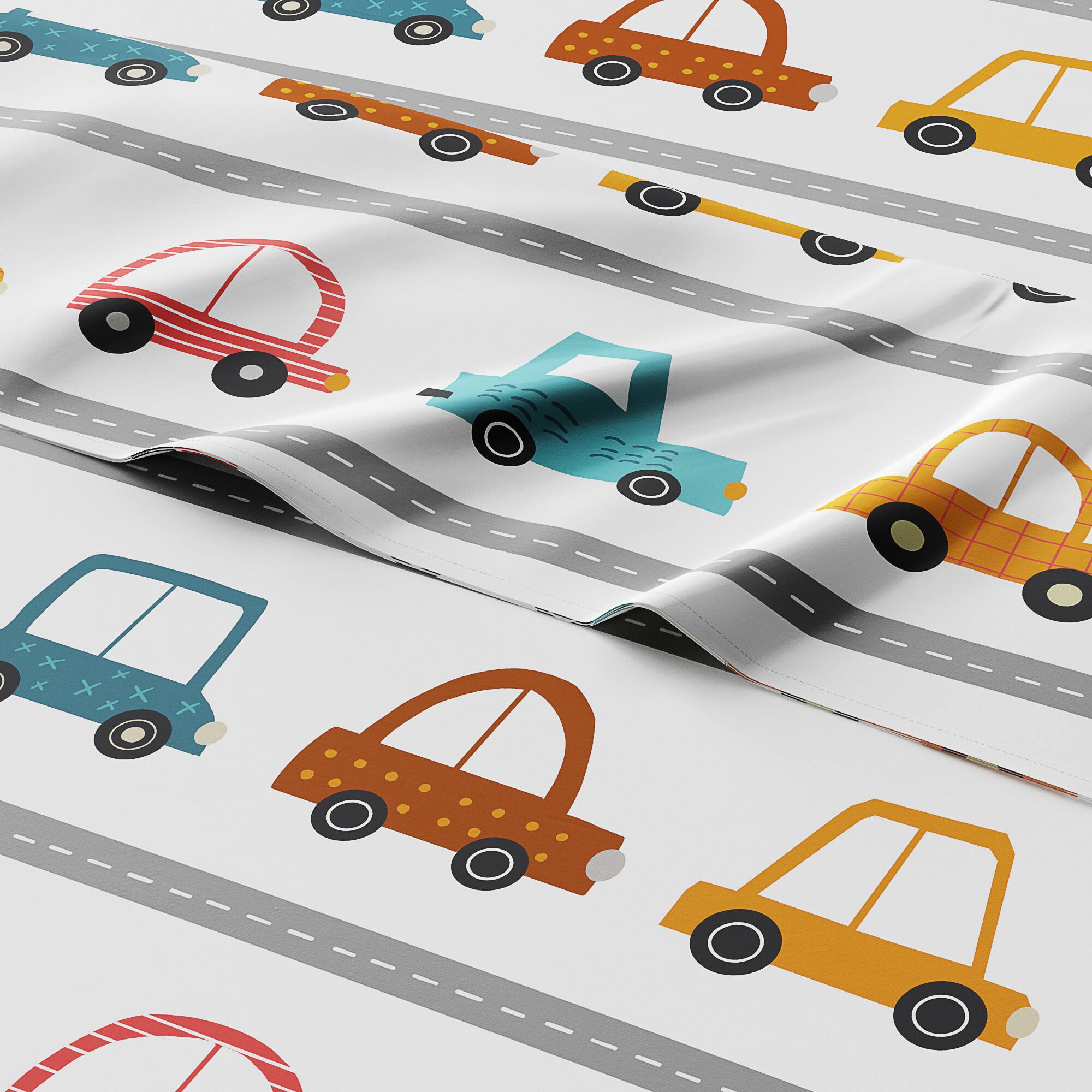 Left. CGK Linens - Kids 4 Piece Bed Sheet Set - Cute & Cozy Wrinkle-Resistant with Vibrant Designs - Queen - Cars.