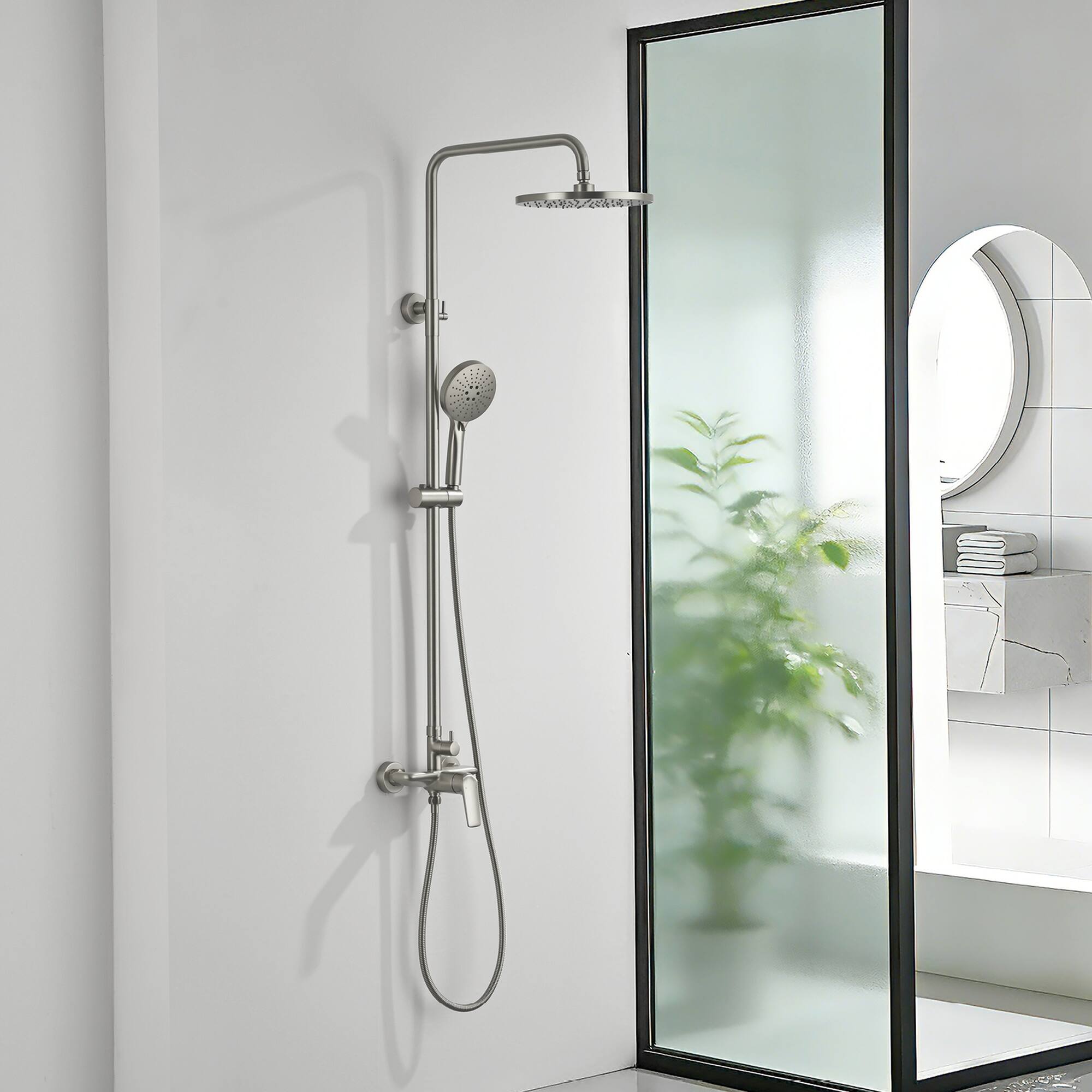 Alt View 1. Boyel Living - Brushed Nickel Shower Set Brass SUS304 2-Function 10-Inch ABS Top Spray 3-Function Handheld cUPC - Silver.
