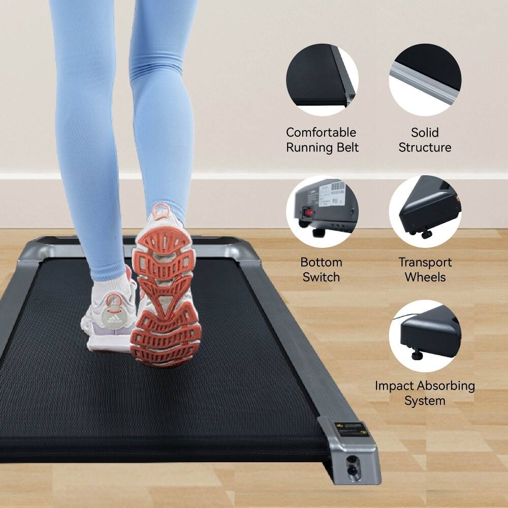 Comfortable Running Belt  
Solid Structure  
Bottom Switch  
Transport Wheels  
Impact Absorbing System