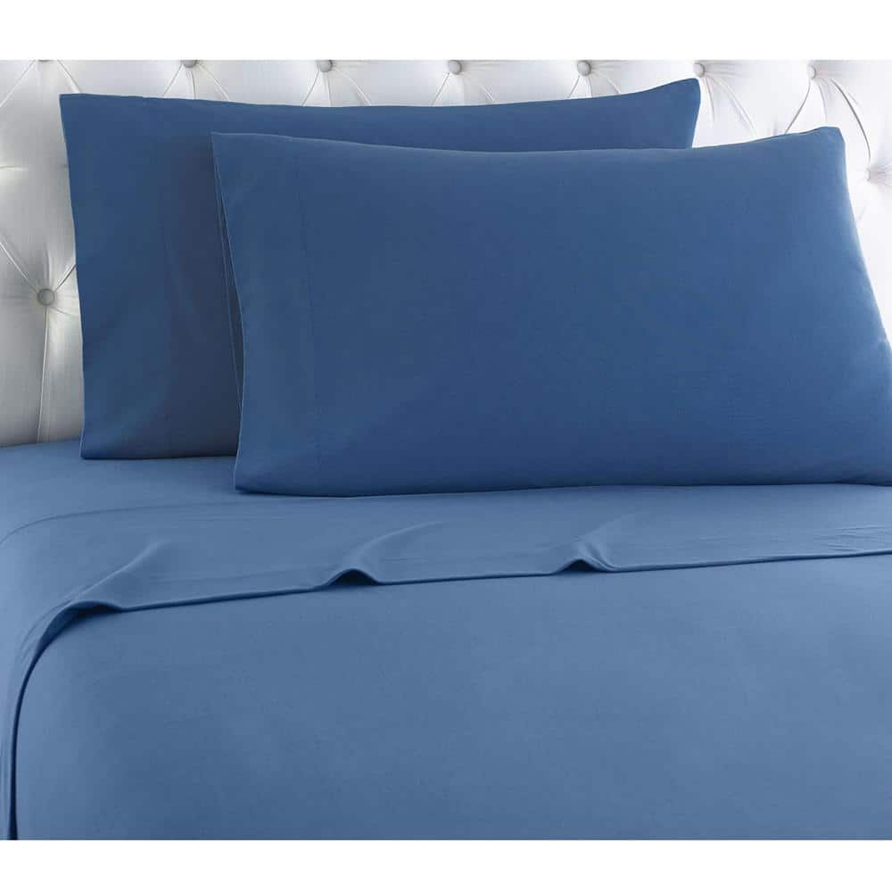 Shavel Home Products - Shavel Micro Flannel Quality Sheet Set - Twin XL Flat/Fitted Sheet 66x96"/81x39x14" Pillowcase 21x32" - Smokey mt. Blue