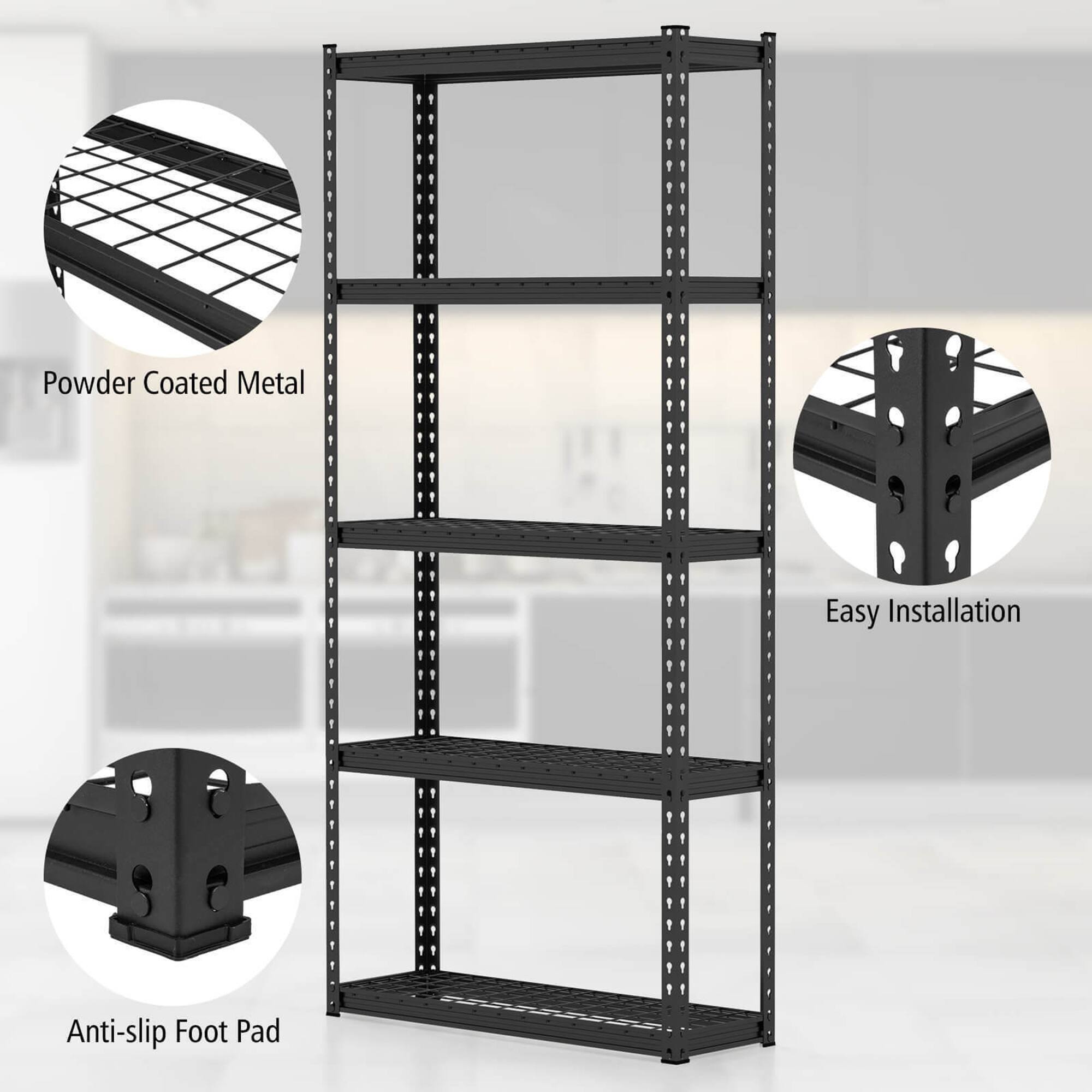 Alt View 8. Gymax - Gymax 2PCS 5-Tier Heavy Duty Storage Shelf Storage Utility Rack Shelf w/Anti-tipping Device - Black.