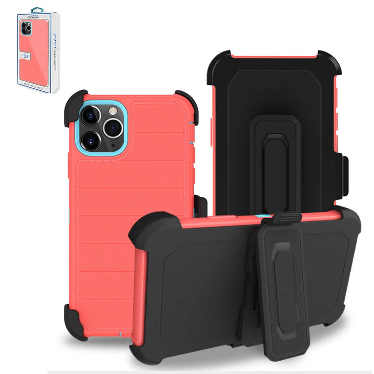 Reiko - 3-In-1 Hybrid Heavy Duty Holster Combo Case For Apple Iphone 11 Pro Max In - Red