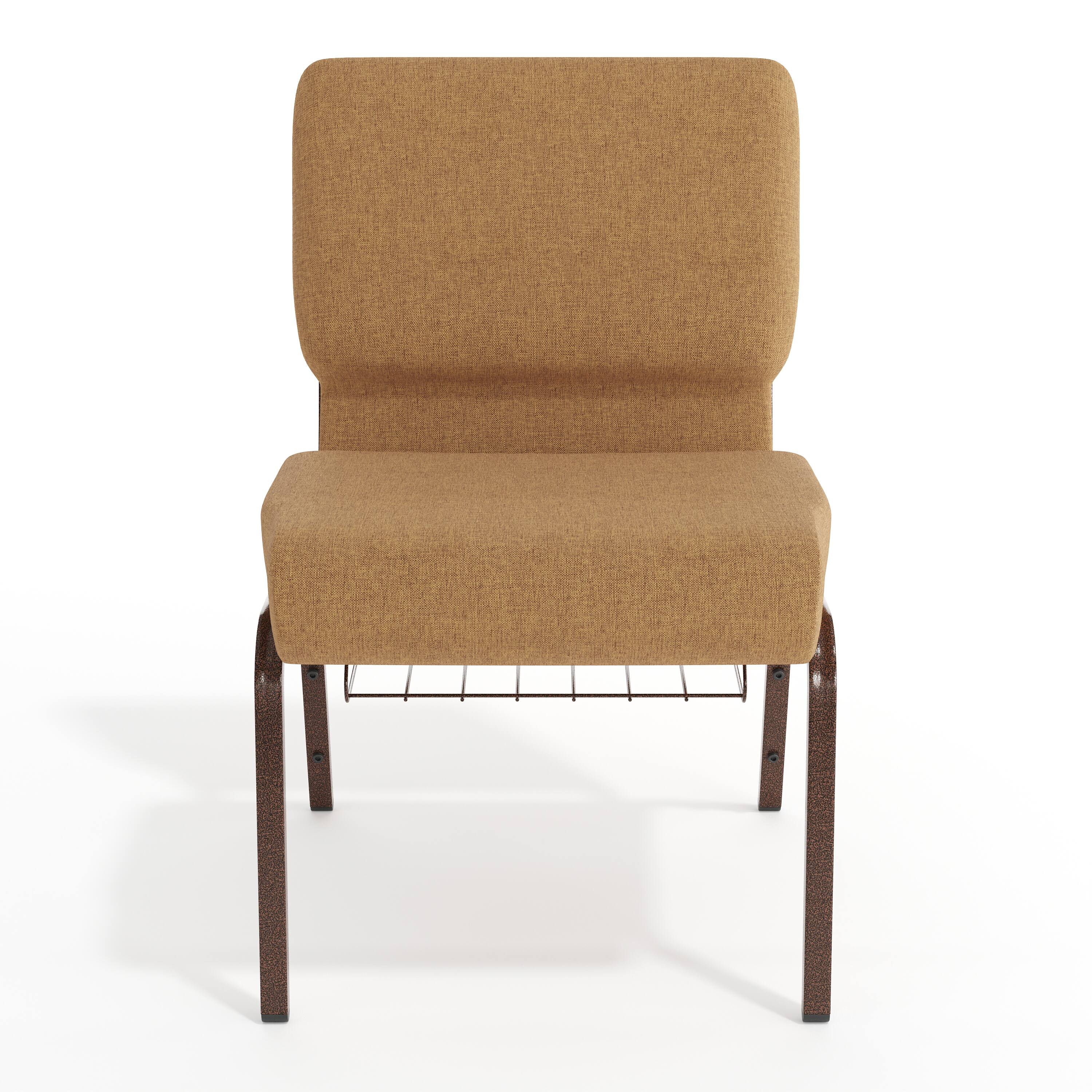 Angle. Flash Furniture - HERCULES Series 21''W Church Chair in Caramel Fabric with Cup Book Rack - Copper Vein Frame - Brown.