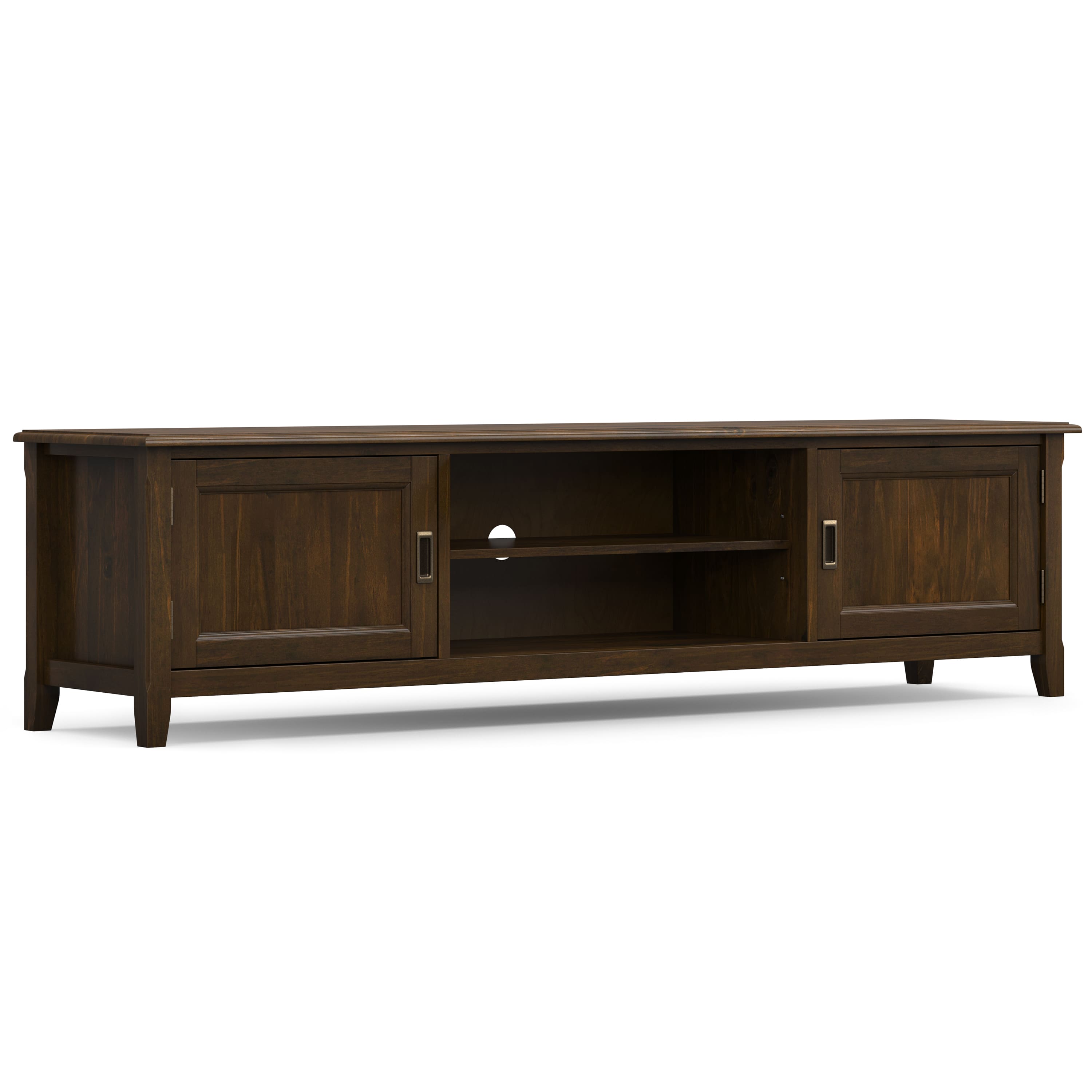 Front. Simpli Home - Burlington SOLID WOOD 72 inch Wide Transitional TV Media Stand - Mahogany Brown.