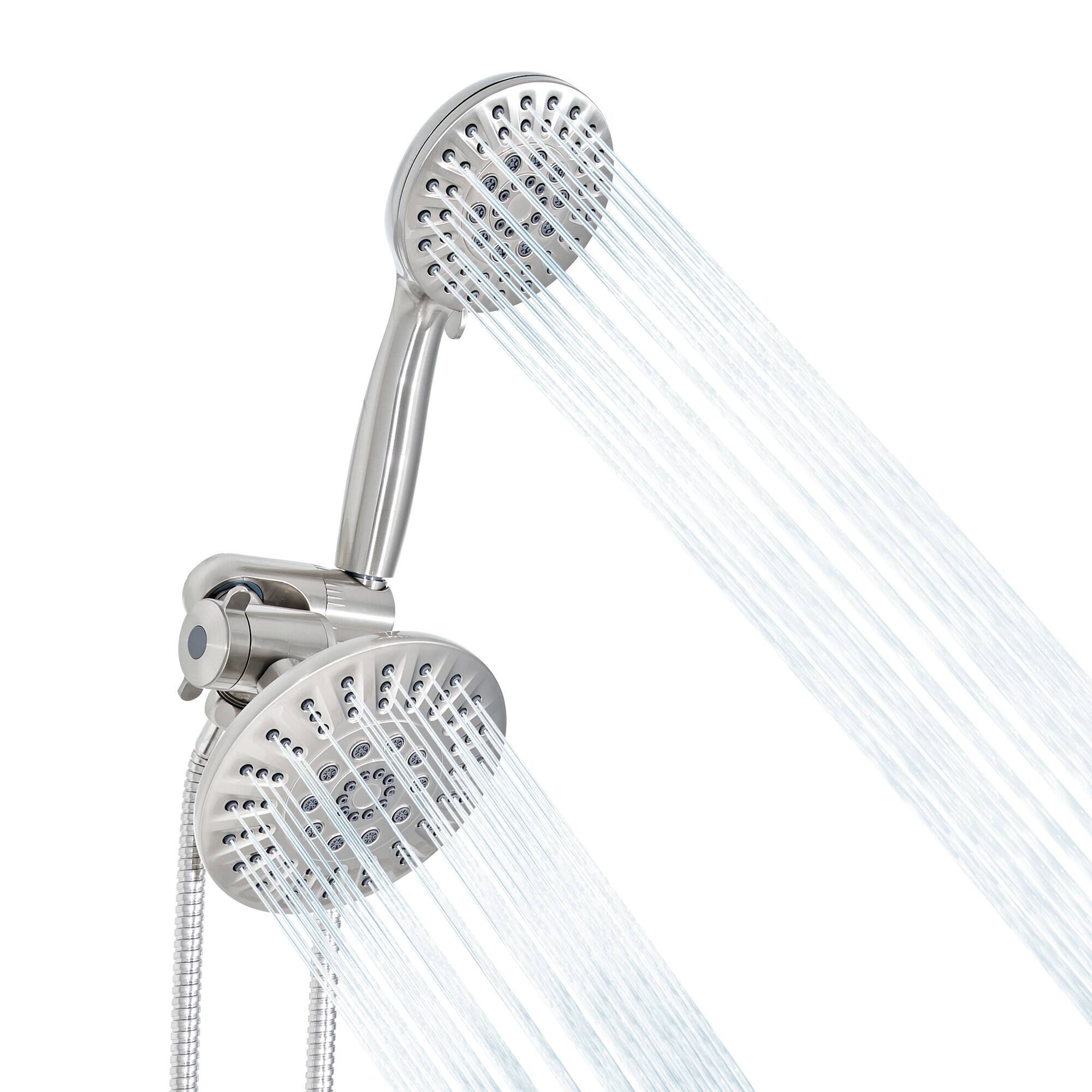Back. Akicon - Akicon High Pressure Handheld Dual Shower Head Combo with 6-Setting Anti-Clog Nozzles 2.5 gpm in Brushed Nickel - Brushed Nickel.