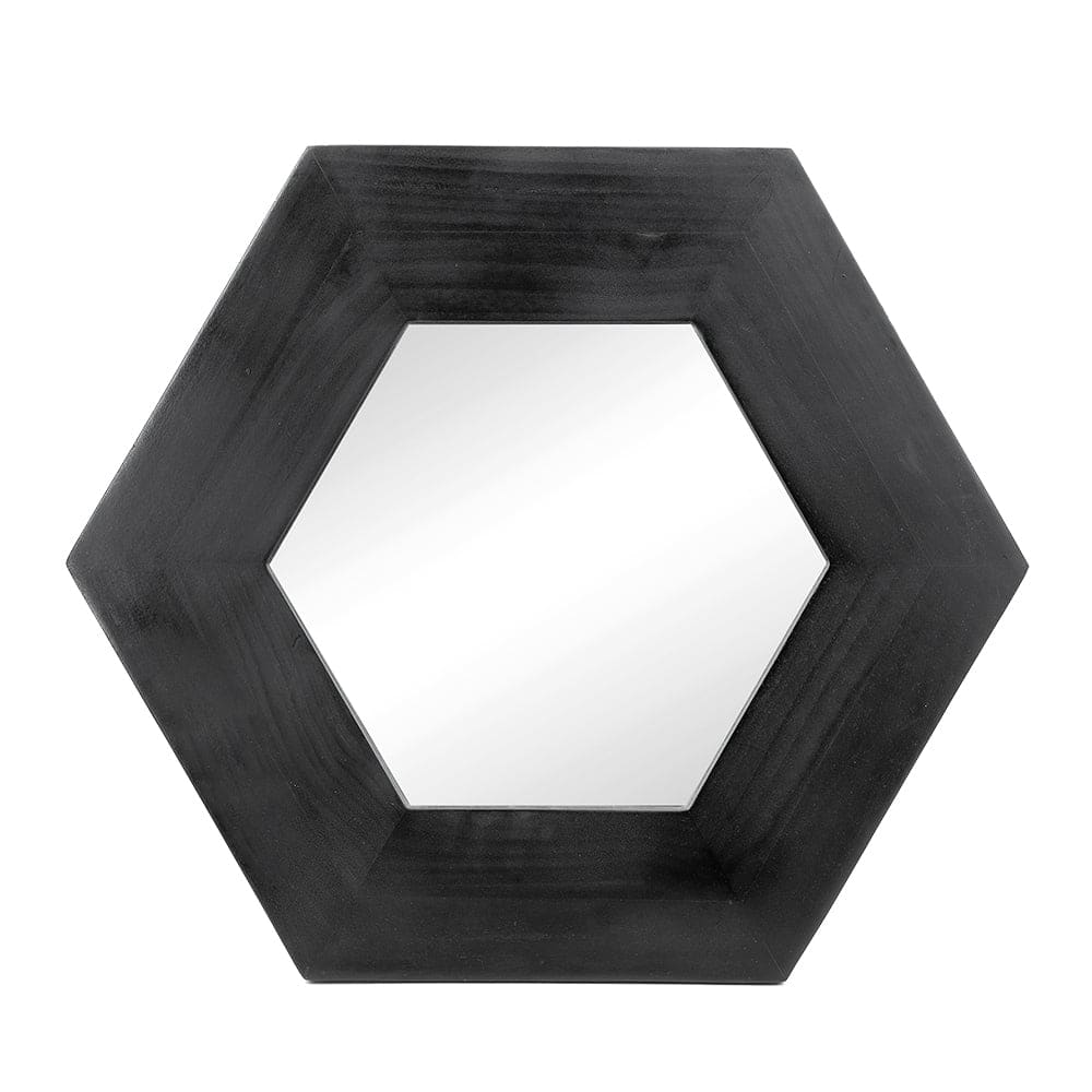 BreeBe - 18.5' x 18.5' Hexagon Mirror with Solid Wood Frame, Wall Decor for Living Room Bathroom Hallway - Black