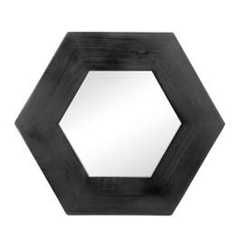 BreeBe - 18.5' x 18.5' Hexagon Mirror with Solid Wood Frame, Wall Decor for Living Room Bathroom Hallway - Black