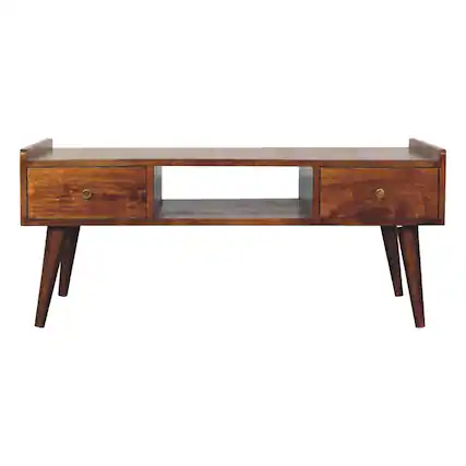 Front. Artisan Furniture - Artisan Furniture Solid Wood Elevated Chestnut Media Unit, 4 Drawers, 1 Open Slot, Dark Brown - Brown.