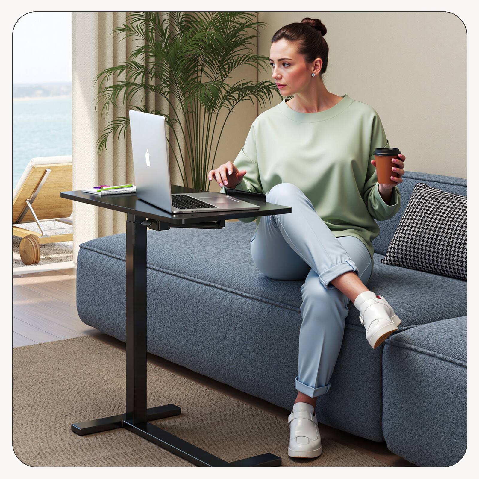 Alt View 1. Lirago - 28 Inch Adjustable Overbed Table with Wheels Mobile Rolling Laptop Desk Black Tilting Bedside Table.