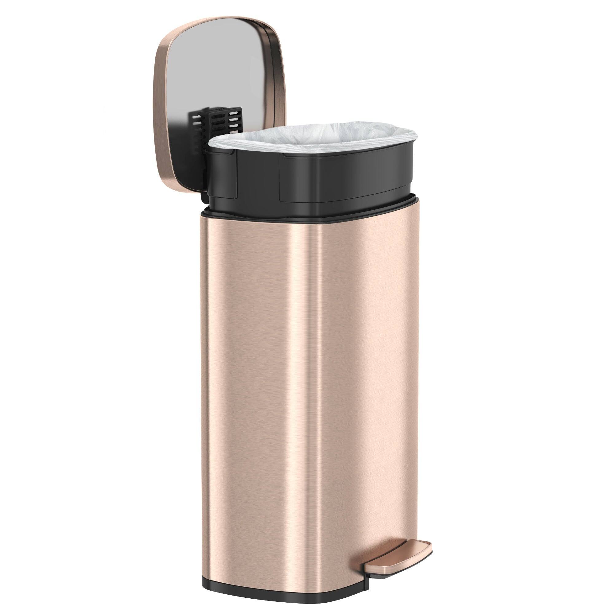 Back. iTouchless - 13.2 Gallon SoftStep Rectangular Stainless Steel Step Kitchen Trash Can with AbsorbX Odor Filter - Rose Gold.