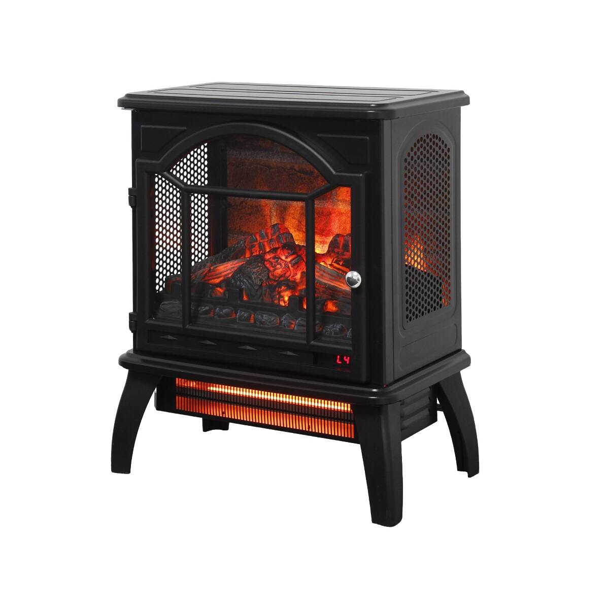 Left. Loheer - Loheer 18 inch electric fireplace stove Freestanding Infrared Quartz Heater with Remote Control Antique Black - Antique Black.