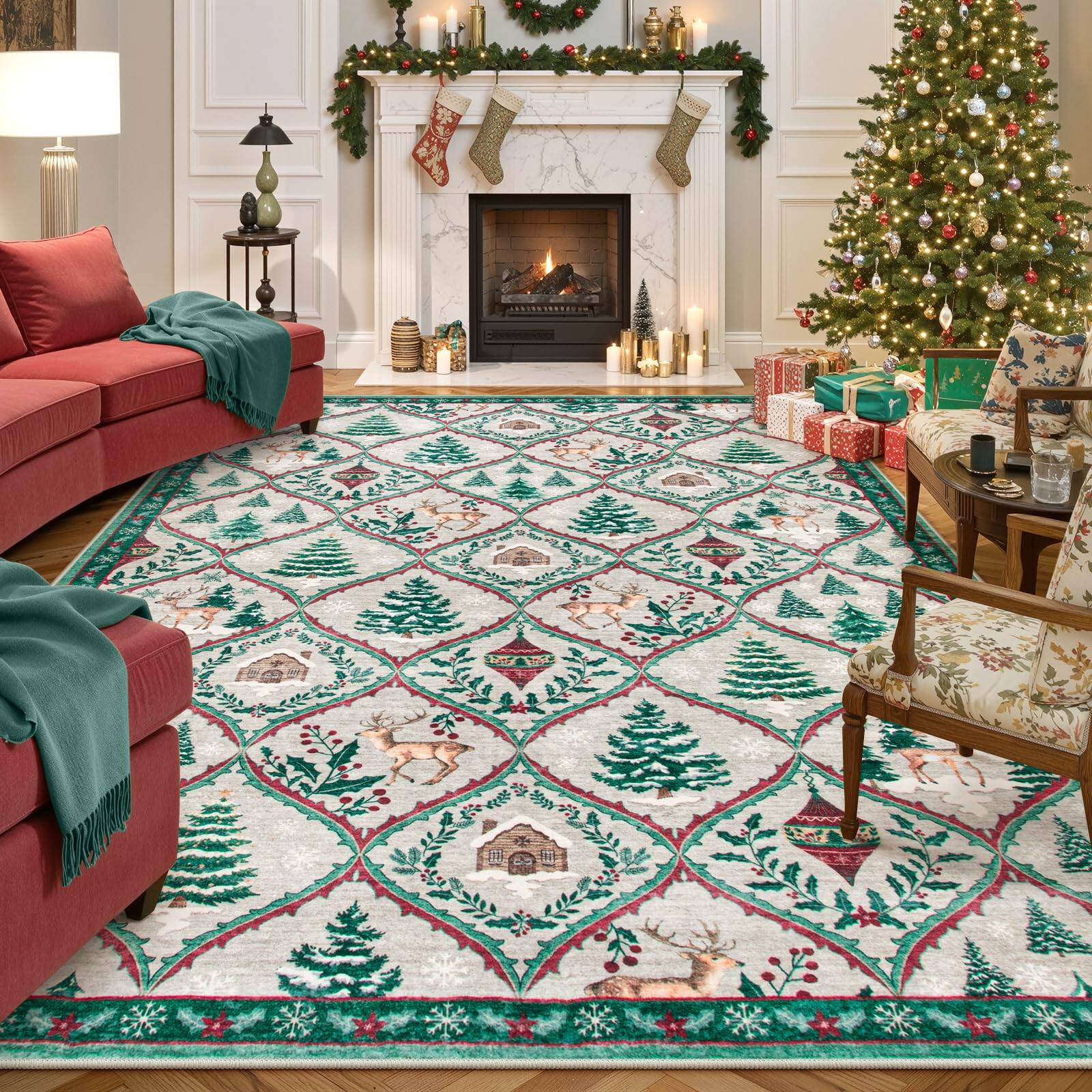 Christmas Beige/Green 8' x 10' (Rectangular)