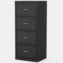 SlickBlue - Office File Cabinet – 4 Lockable Drawers in Wood Finish Vertical Design - Black