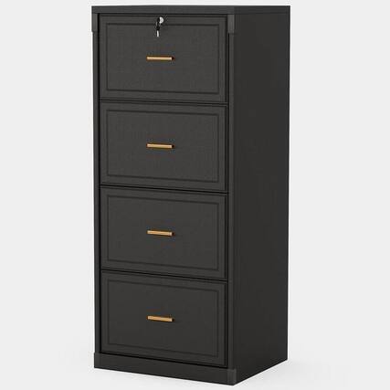 Front. SlickBlue - Office File Cabinet – 4 Lockable Drawers in Wood Finish Vertical Design - Black.