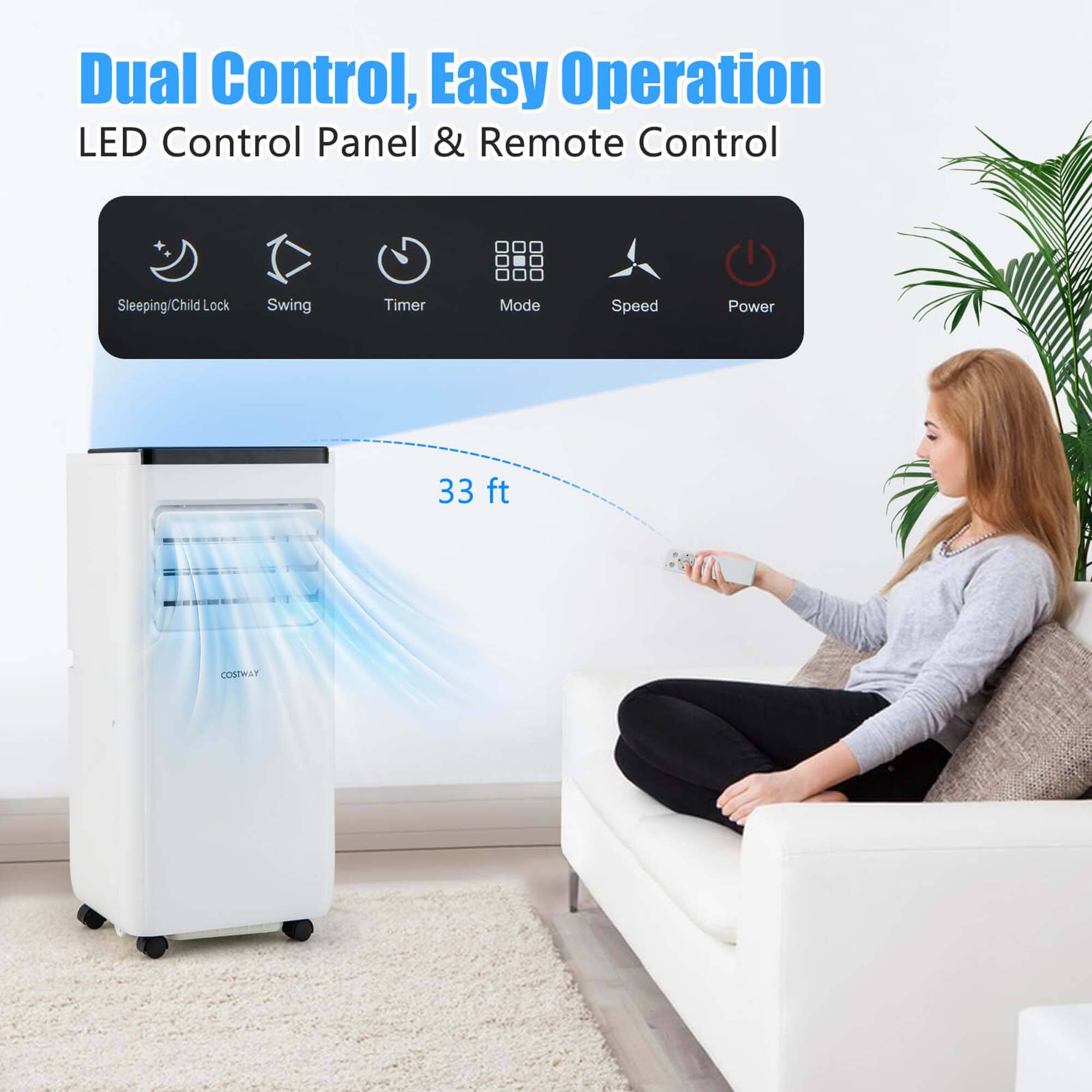 Dual Control, Easy Operation LED Control Panel & Remote Control Sleeping/Child Lock Swing Timer Mode Speed Power 33 ft.
