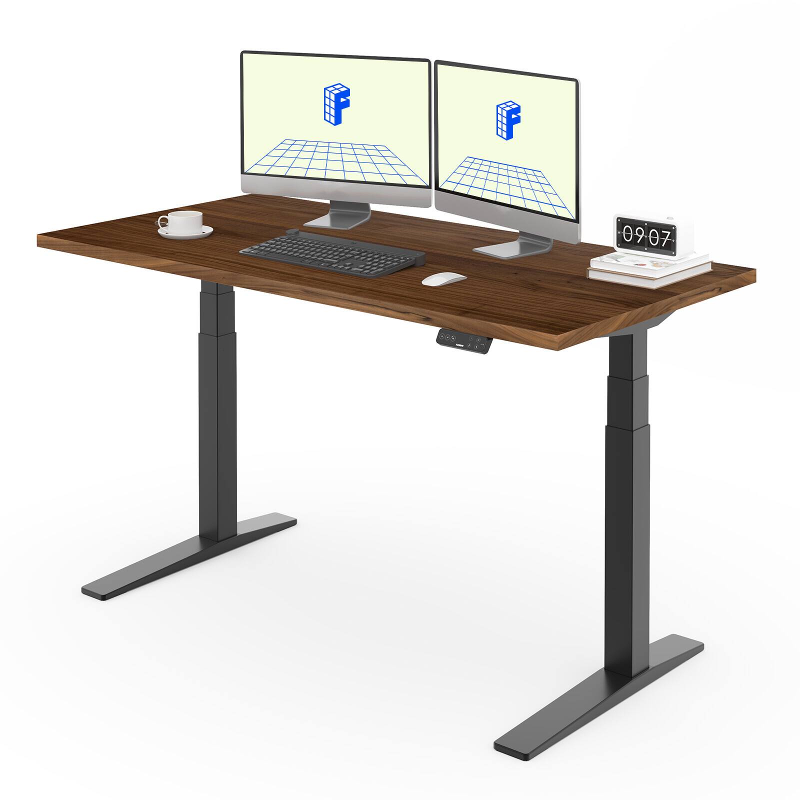 Back. FlexiSpot - FlexiSpot E7Pro 60''W Electric Adjustable Standing Desk, Black Walnut/Black - Walnut.