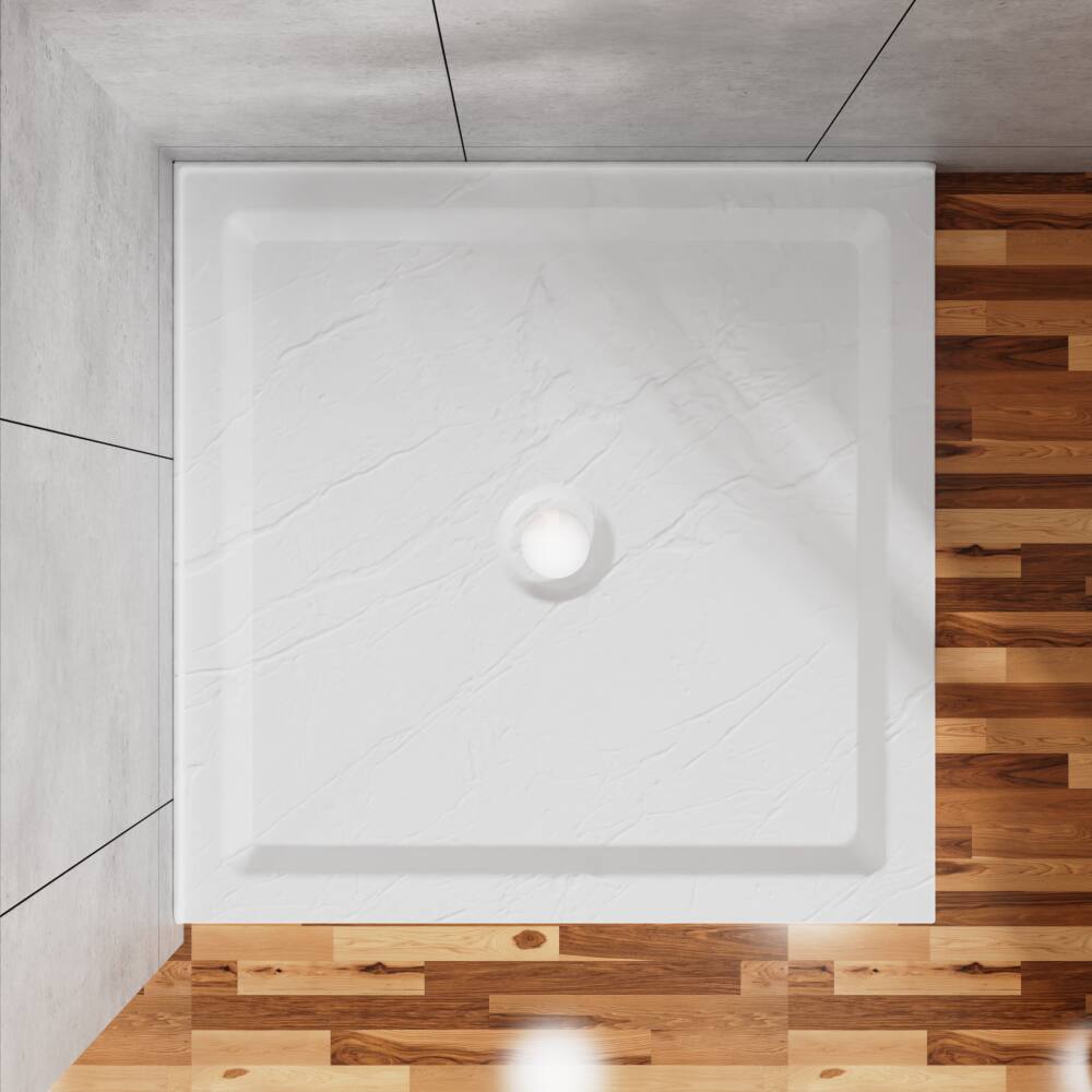 Alt View 1. JUJABU - 36"x36" Shower Pan 3.3" Height Double Threshold Shower Base in Slate White, Anti-slip Acrylic, Center Drain - White.
