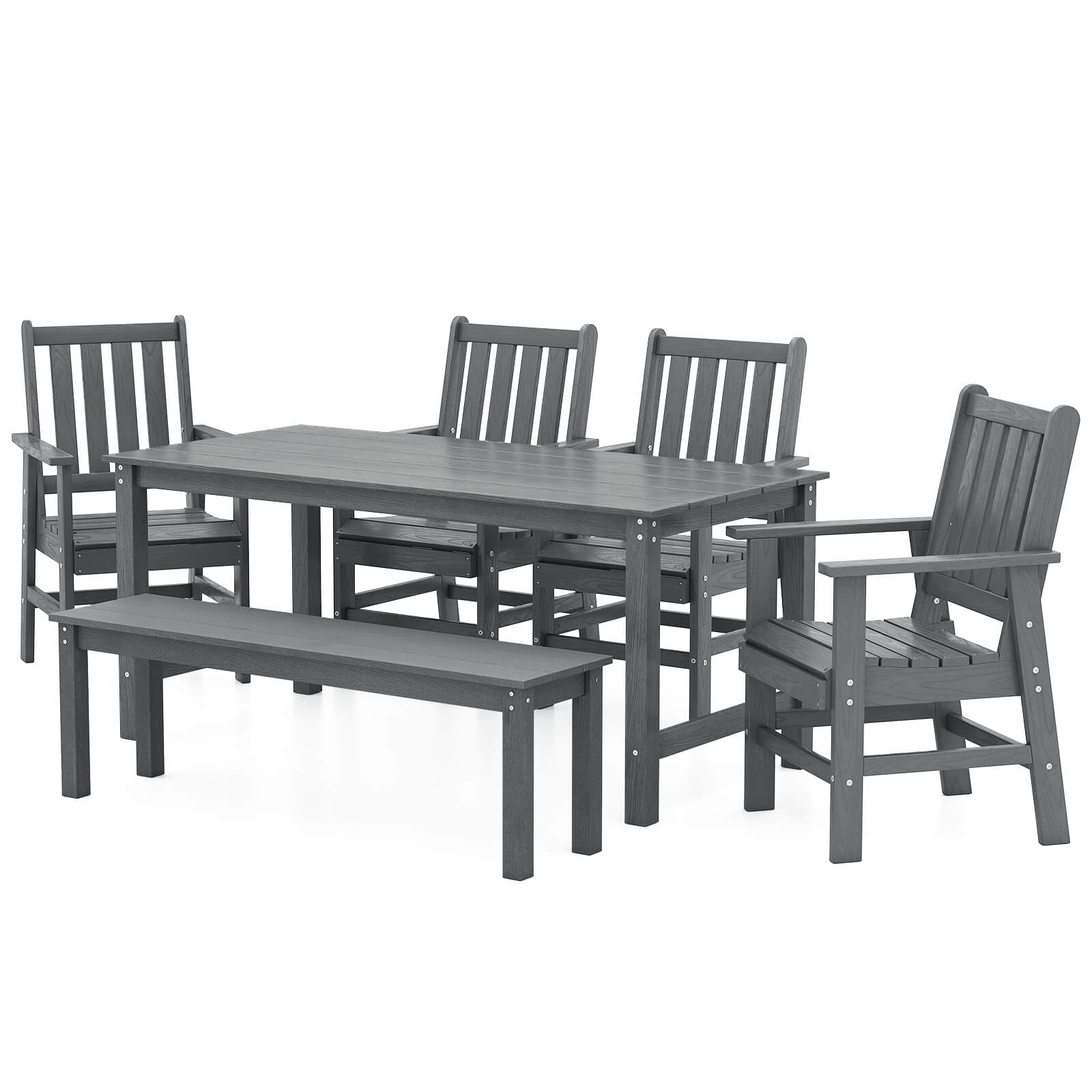 Alt View 7. Gymax - Gymax 6 PCS Patio Dining Bench Set Outdoor HDPE Weather Resistant Table & Chairs Set Gray - Gray.