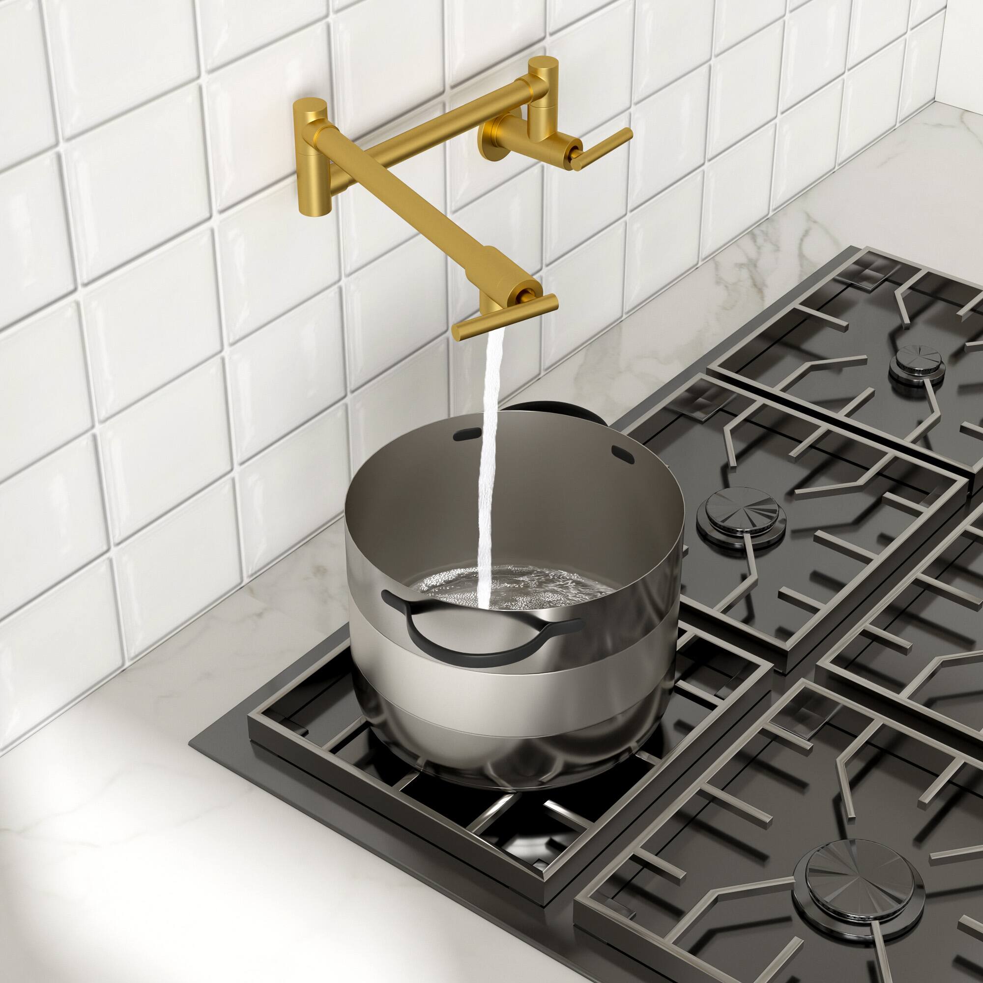 Alt View 1. Lordear - Gold Kitchen Sink Faucet Folding Stretchable with Single Hole Two Handles - Gold.