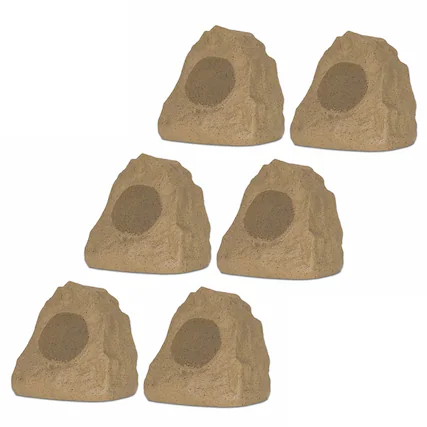 Front. Theater Solutions by Goldwood - 6R4S Outdoor Rock 6 Piece Speaker Set for Yard Patio Pool Spa - Sandstone.